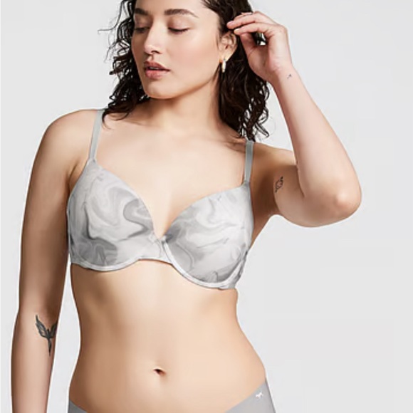 Pink Victorias Secret Grey Marble Print Push Up Bra - Picture 1 of 5